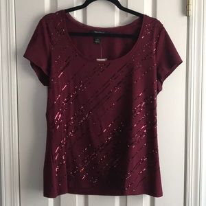 WhiteHouseBlackMarket burgundy sequin tee (NWT)